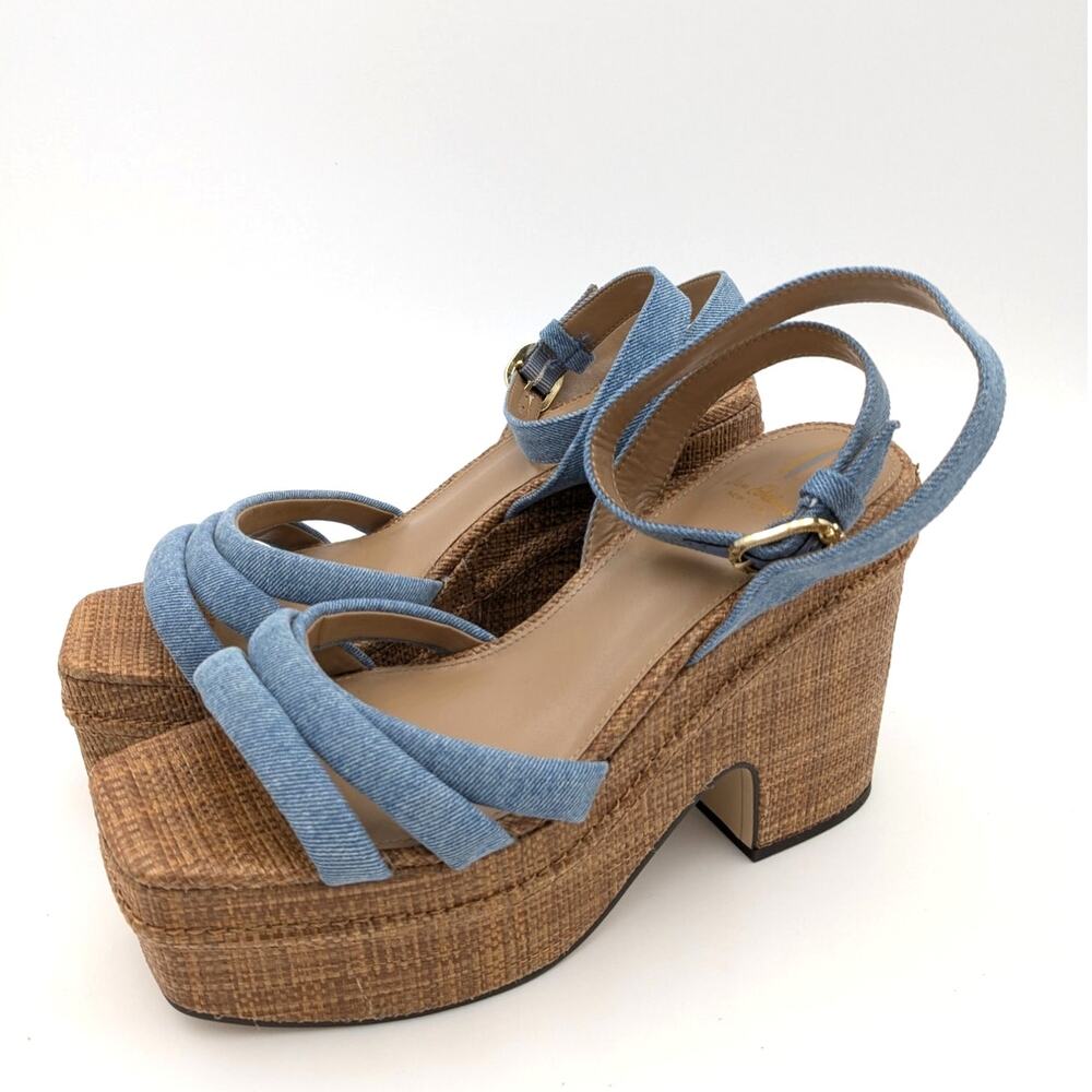 Sam Edelman Tibby Wedge Sandal Women's Ankle Strap Blue Size US9.5M EU40.5